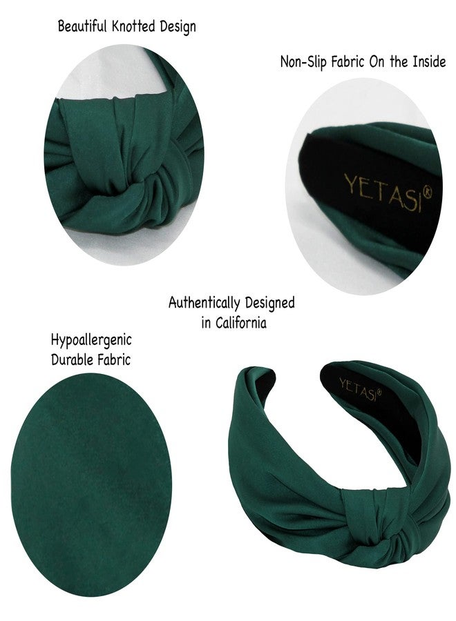 YETASI Green Headband Warable All Day Sain Headbands Made of Silk Quality Satin Fabric. Non-slip, Comfortable, Adjustable Size, Forest Green Knotted Headband Fashion Designer Head band Womens Girl - Image 4